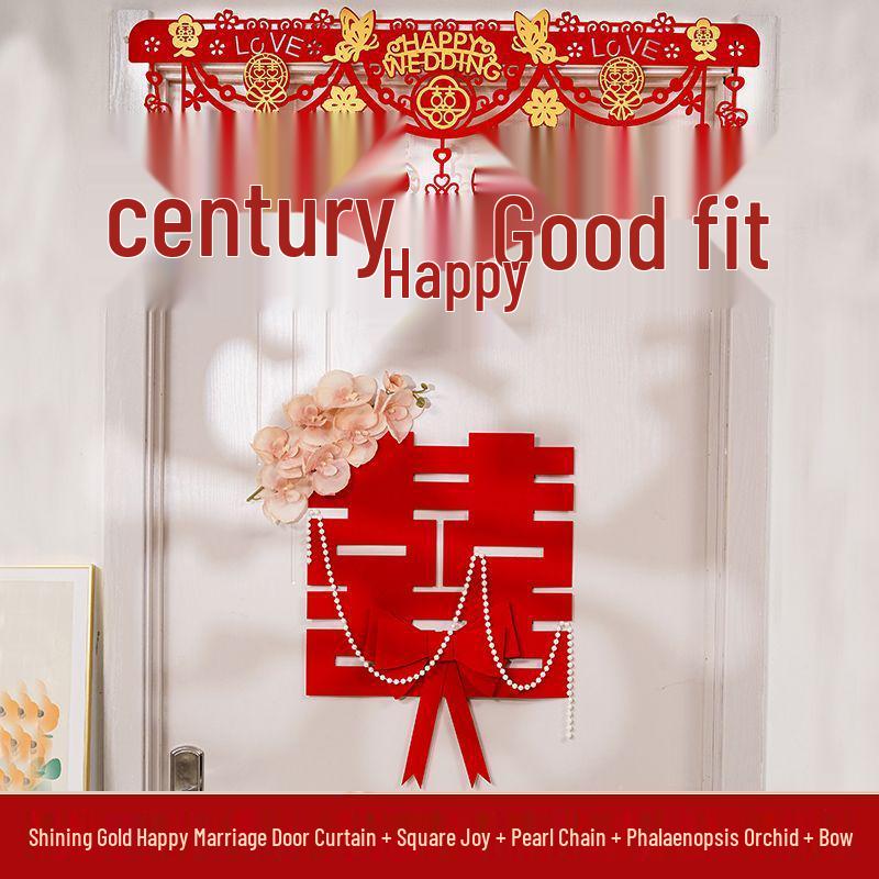Honeymoon Room Decoration: Double Happiness Door Pull & Sticker Set for Wedding Bedroom