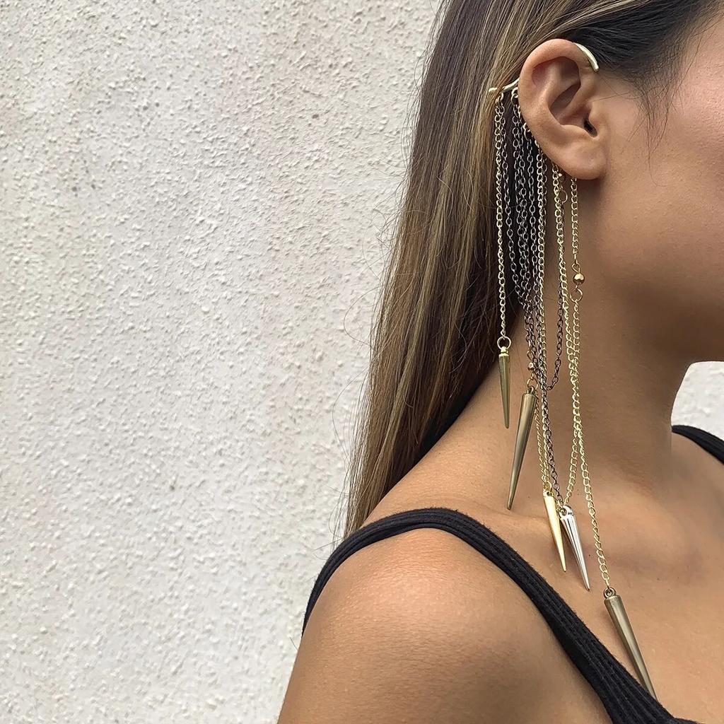 High Quality Long Tassel Clip Earring Fashion Statement Ear Cuff Fake Piercing Vintage Pendientes for Women Goth Jewelry Gift
