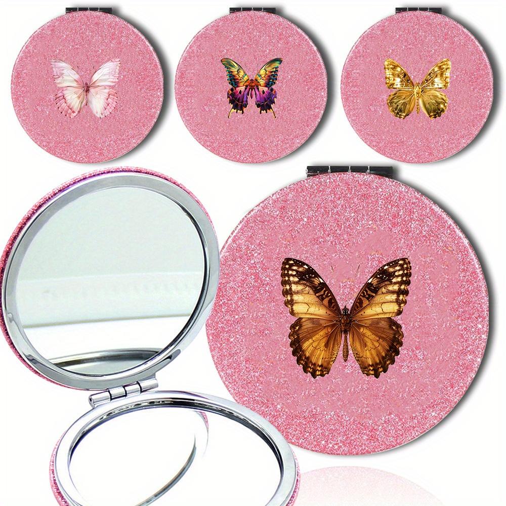 Double Sided Pocket Makeup Mirror Women Facial Beauty Makeup Care Look Glass Portable Beauty Tool Butterfly Pattern Ideal Gift