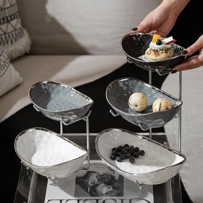 Assiette de Fruits en Céramique Modèle de Marteau de Luxe Léger Yuanbao Assiette de Fruits Ensemble de Fiançailles Simple et à la Mode en Céramique Assiette de Fruits de Haute Beauté Usage Domestique