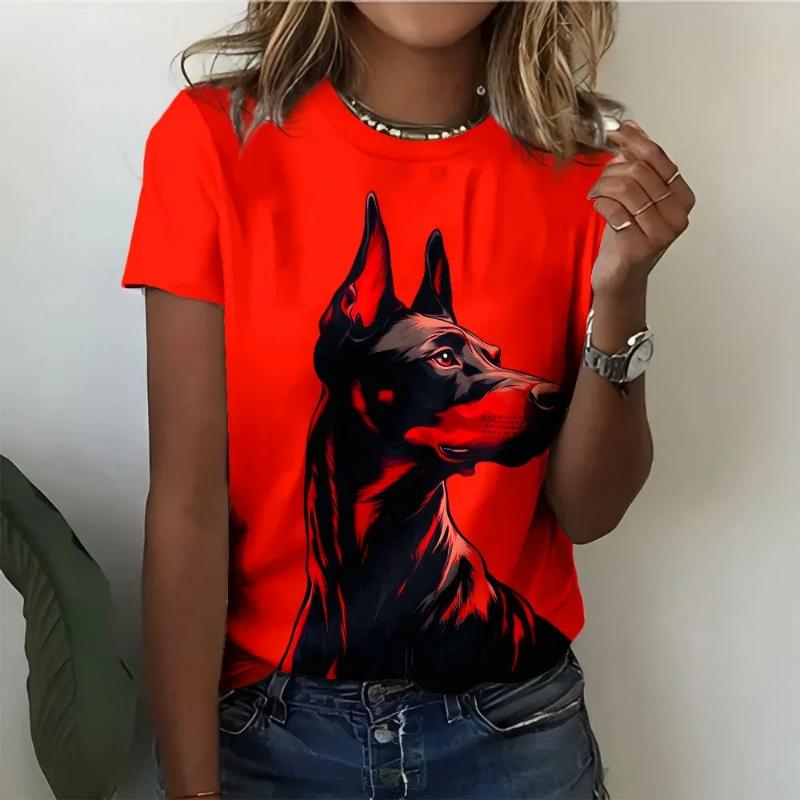 Modisches Damen Rundhals Kurzarm 3D Tier Farbdruck Tier Kurzarm Rundhals T-Shirt