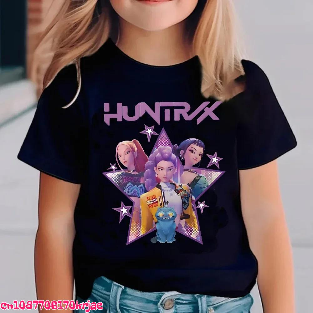 Hot Kpop Demon Hunters Children's T Shirt Short Sleeve Boys Kdis T-shirt Cute Kpop Demon Hunters Harajuku Tshirt for Boys Girls