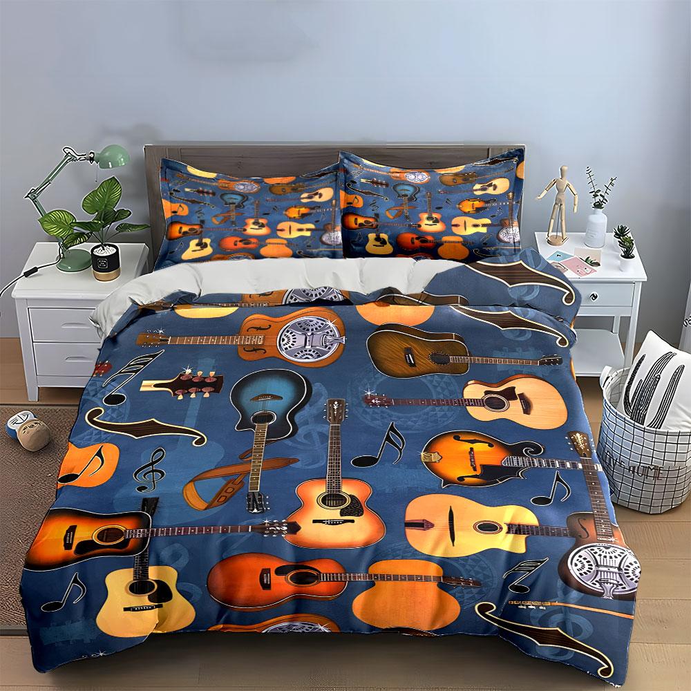 Musical Guitar Pattern Set Multiple Sizes Kid'S And Adults' Bedroom Exquisite 3Pc Bedding Set, Gift