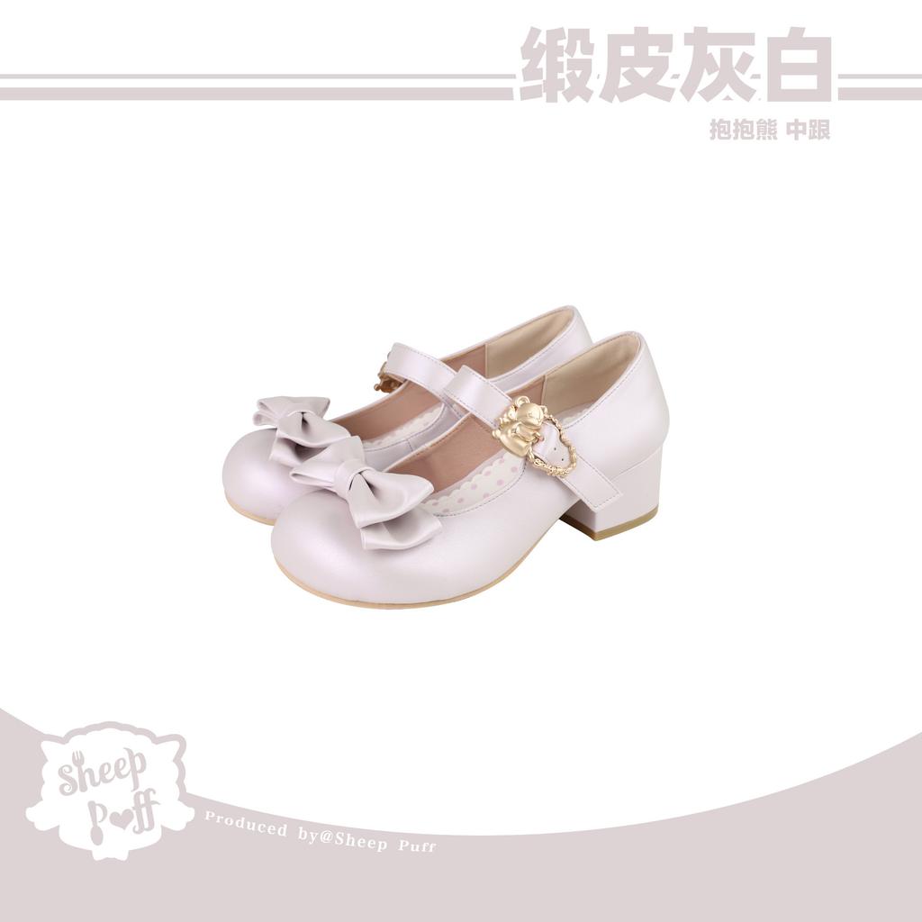 Hug the bear, satin puLolita versatile cute single shoes