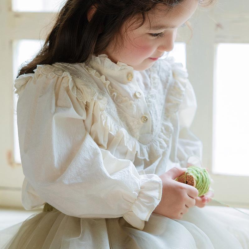 

Винтажная блузка с пышными рукавами и кружевным воротником для девочек-малышек, весна 2025 140 cm