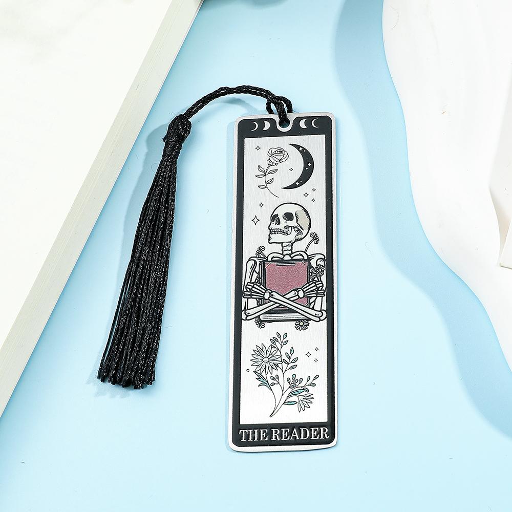 Colorful Skeleton The Reader Stainless Steel Tassel Bookmark, a Birthday and Christmas Reading Gift for Book Fans, Lovers, and F