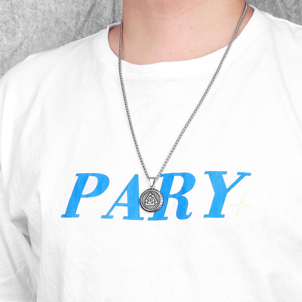 Viking Runes Men Necklaces With Pendant Stainless Steel Jewelry For Male Women Odin Triangle Punk Accessories Gifts