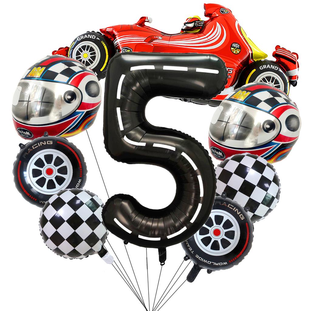 Racing Helmet Aluminum Film Balloon Set 40 Inch Black And White Digital Children'S Birthday Party Scene Decoration