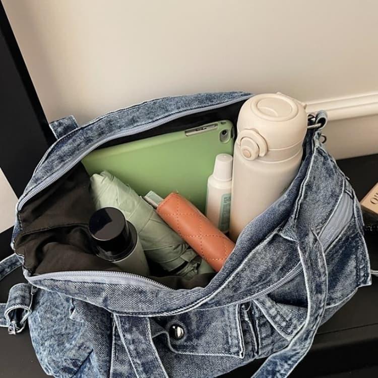 Gewaschene Denim-Tragetasche mit mehreren Taschen Damen-Umhängetasche