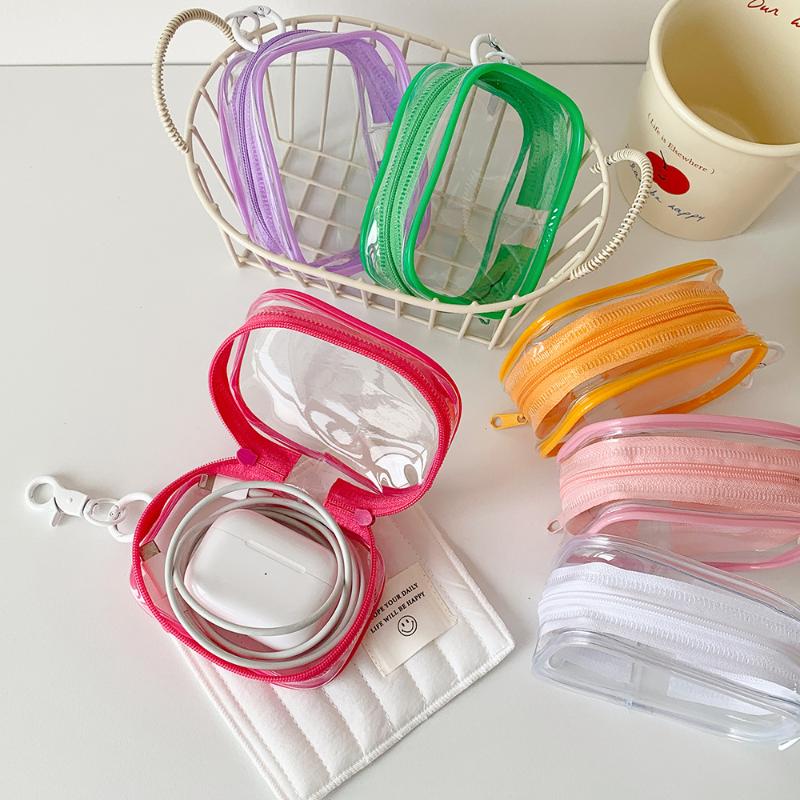 Transparent Pvc Plush Dolls Storage Pouch Square Earphone Organizer Purse With Keychain Anime Cartoon Toy Display Protector Case