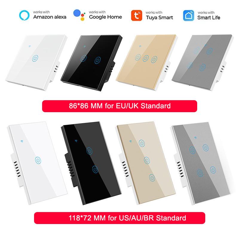 Tuya WiFi Smart Switch EU UK US Alexa Google Home Gehärtetes Glas Touch Drahtlos Fernbedienung Wandschalter 1 2 3 4-fach
