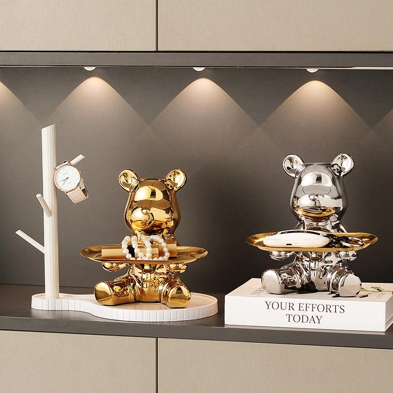 Aesthetic Bear Figure Car Key Holder Support Statues Plating Resin Violent Bear Sculpture Figurine Entrance Decoration Ornament