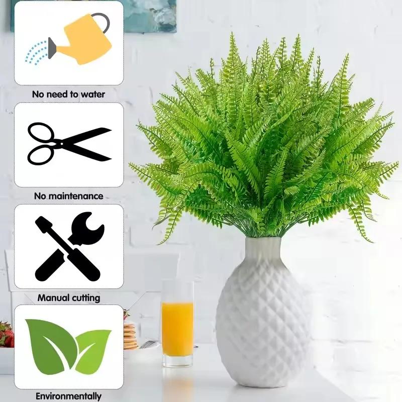2-32PCS Indoor Greenery Artificial Fern Faux Plants Shrubs Green UV Resistant for Home Office Garden Decor Faux Arrangements