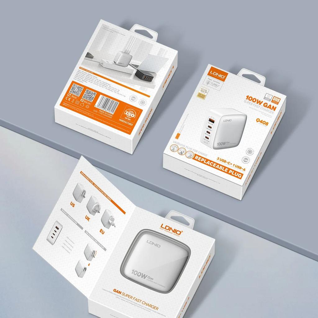 Set încărcător cu nitrură de galiu cu patru porturi de 100 W GaN Încărcare super rapidă Mufă de încărcare EU/US Încărcător de birou