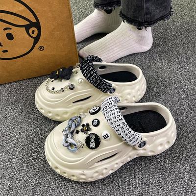 Fashion 2025 Summer Autumn Platform Slippers Woman Men Fashion Clogs With Cute DIY Dog Shoelaces Couples Indoor Street Slides Plus Size