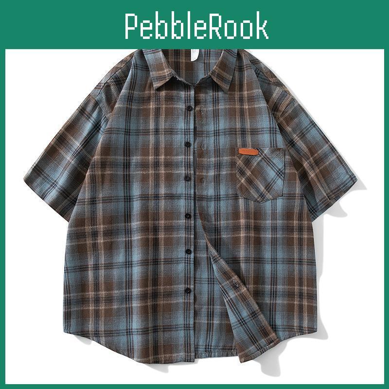 Mens Shirt Short Checkered Sleeved Spring And Summer Plus Size Handsome Loose Shirt American Casual Shirt