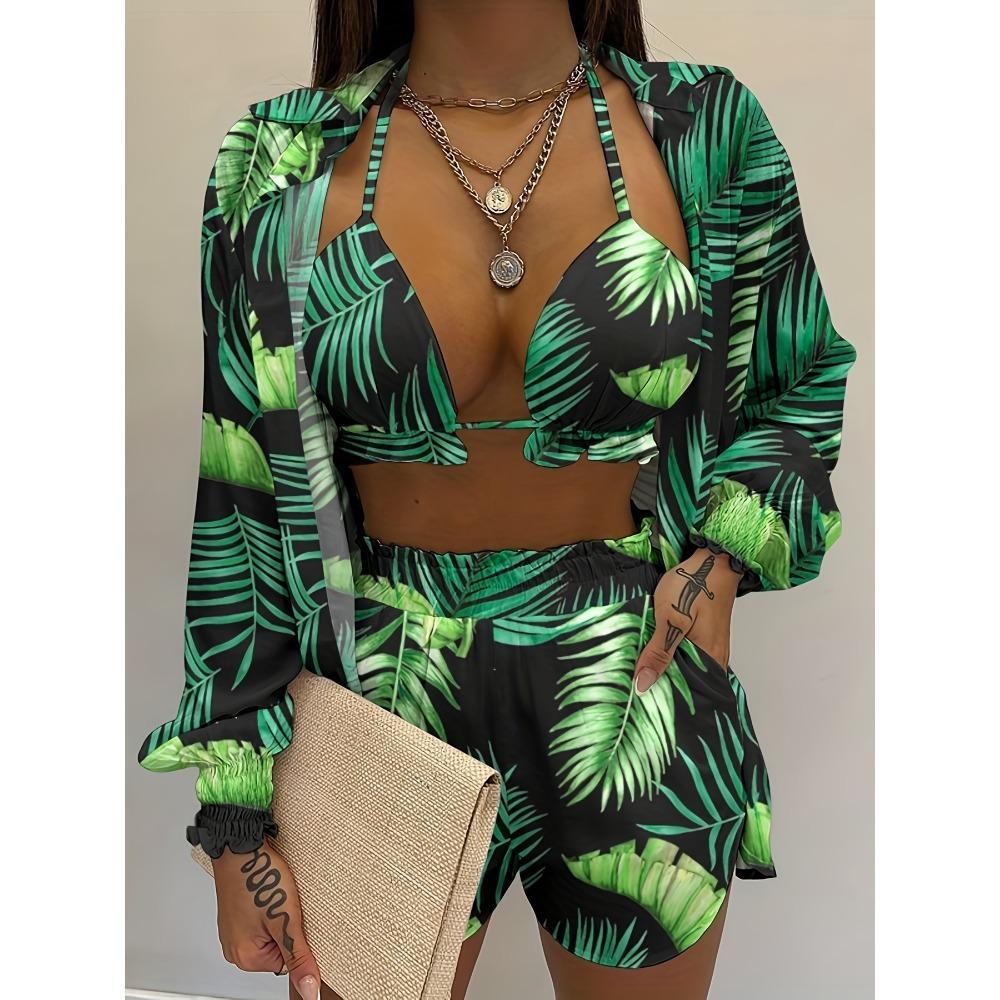 

Женский сексуальный комплект из трех предметов, весенне-летний пляжный модный шортовый комплект 3XL