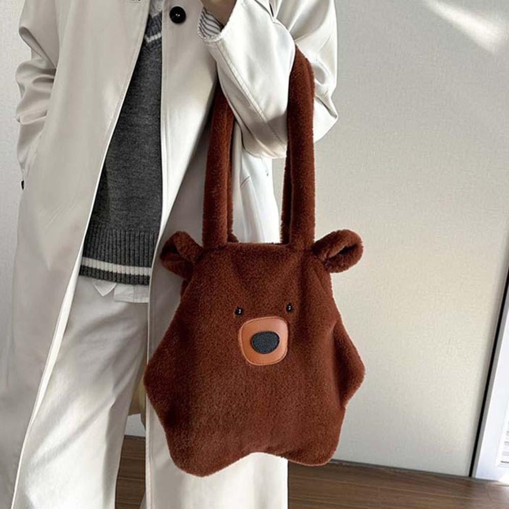 Solid Color Capybara Plush Bag Cute Cartoon Shoulder Pouch Soft Furry Bear Handbag Boys