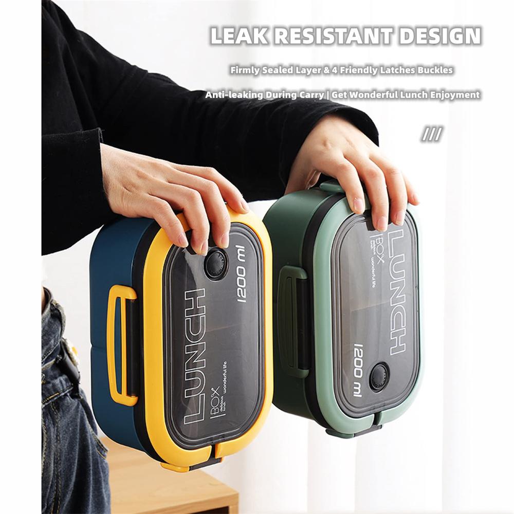 1200ml Lunch Box Bouble-layer Bento Lunch Box With Spoon Fork Portable Kid Bento Box with Compartments For Office Camping School