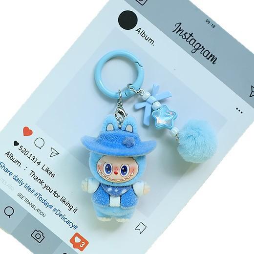 Denim Flocking Cute Soft Rubber Doll Cartoon Student Keychain Hanging Jewelry Blind Bag