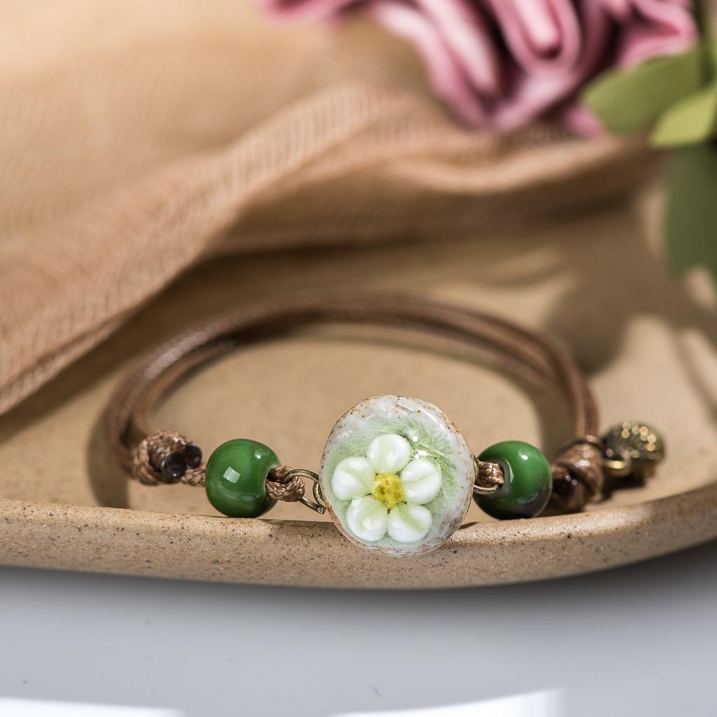 Forest Series Plant hand-kneaded Ceramic Adjustable DIY Bracelet For Women Gift Jewelry #CZ501