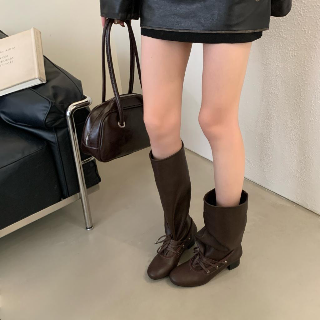 Retro Strap Niche Design Pants Boots Thick Heel Thick-soled Boots Women's Knee Pointed High Knight Boots