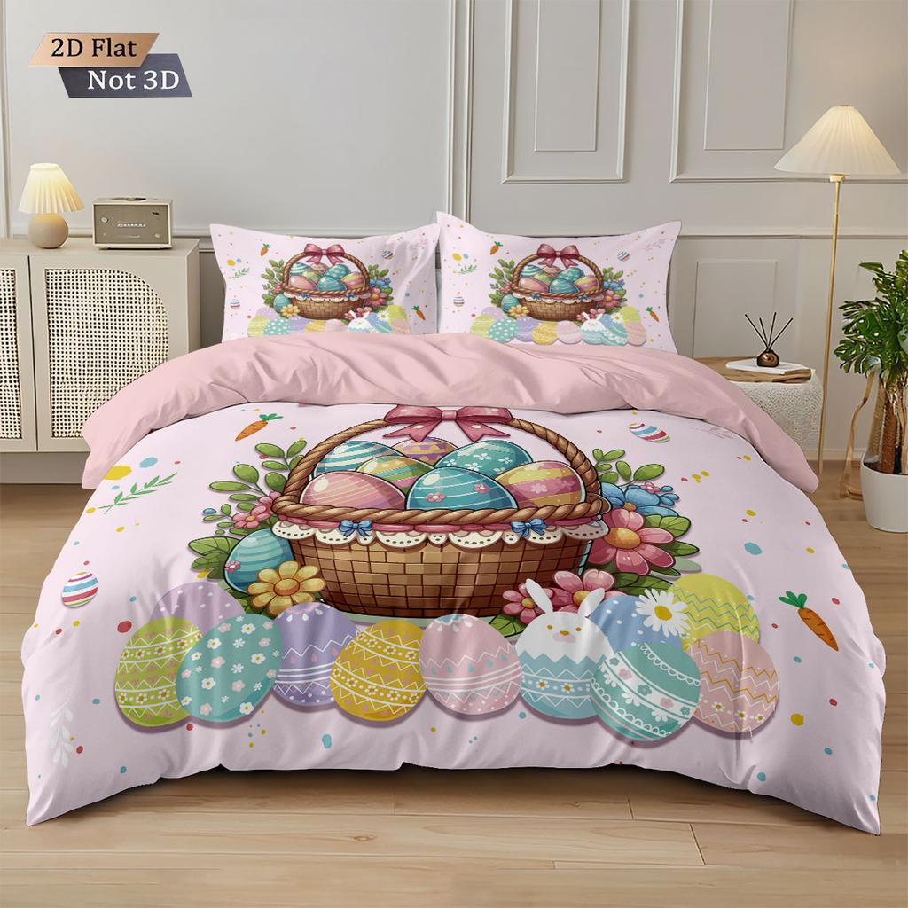 3pcs Easter Happy Egg Printed Core free Down Duvet Cover Set Comfortable Bedroom Bedding Decoration Machine Washable