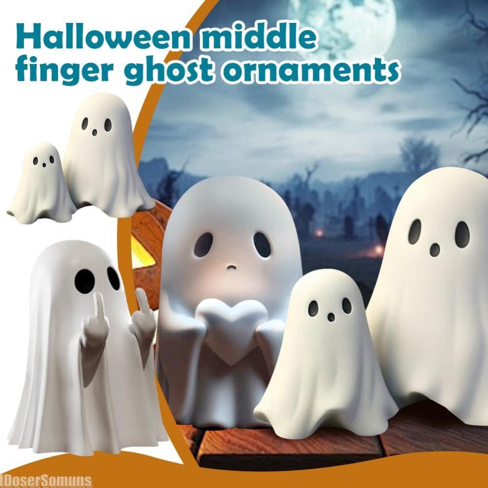

Halloween Middle Finger Ghost Decoration Cute Ghost Statue For Home Fireplace Decor Smooth Body Enhance Festive Atmosphere