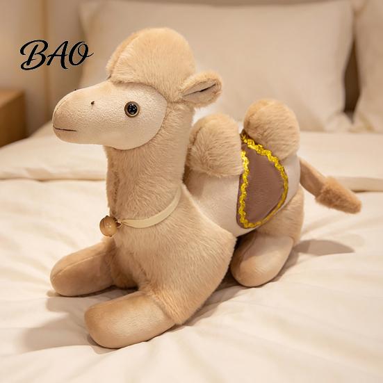 Decorative Camel Soft Toy Realistic Bactrian Plush Doll, Stuffed Animal with Embroidered Saddle Pads Polyester Fiber And Bells, Fuzzy for Kids