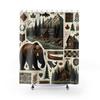 Rustic Cabin Shower Curtain - Bear, Canoe & Forest Nature Design, Ideal for Lodge, AirBnB or Outdoor Lover Gift