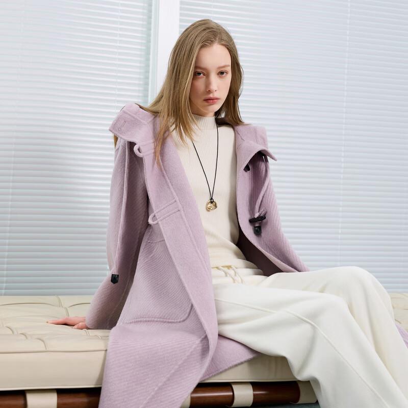 Sancai Women's 2025 Winter Double-Face Wool Blend Hooded Long Coat