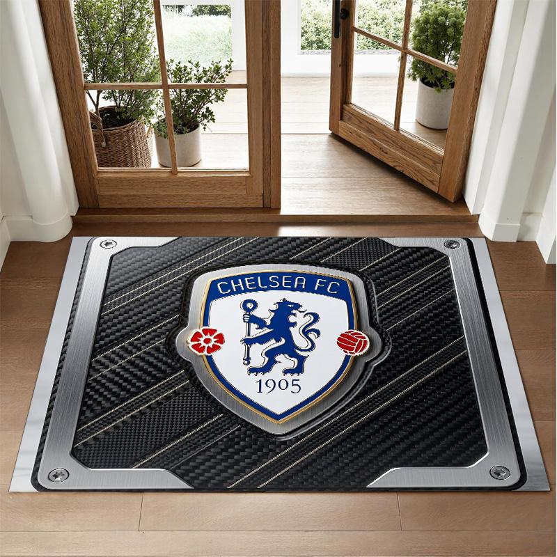 Chelsea FC Design Crystal Velvet Rug Soft Decorative Mat for Bedroom Entrance