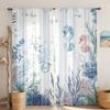 2PCS Digital Printed Curtains with Coral Seahorse Design, Stylish Window Drapes for Living Room Bedroom Home Decoration