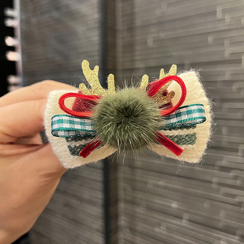 Children's Cute Christmas Antler Hair Clip with Pompon and Bow - Autumn/Winter Accessory