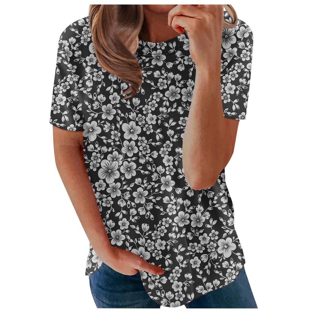 Women's Printed Short Sleeves Round Neck Vintage Short Sleeves Summer Loose Tops Tops Women's Summer T-Shirts