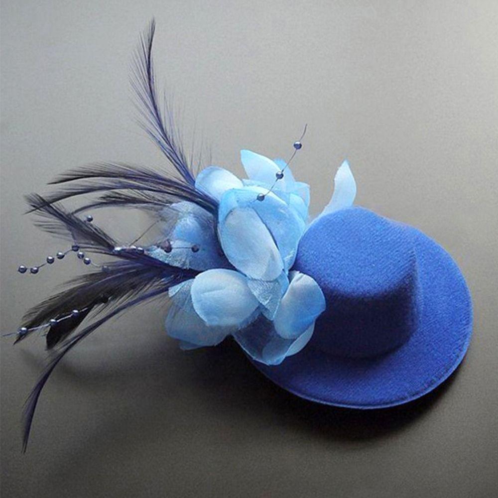 Cappellino a Pillbox con Fiore e Piume 13cm Cappellini da Cocktail Moda Acconciature per Feste da Tè Fiori per Capelli Festa