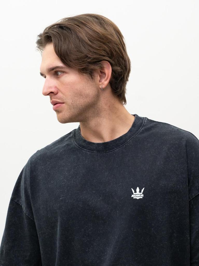 Jigga Wear Mini Crown Men's Oversized Short Sleeve T-Shirt Black Washed L