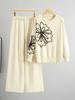 Autumn and Winter Chic Flower Design Round Neck Long Sleeve Hot Diamond Pullover Sweater Wide Leg Pants Two-piece Set