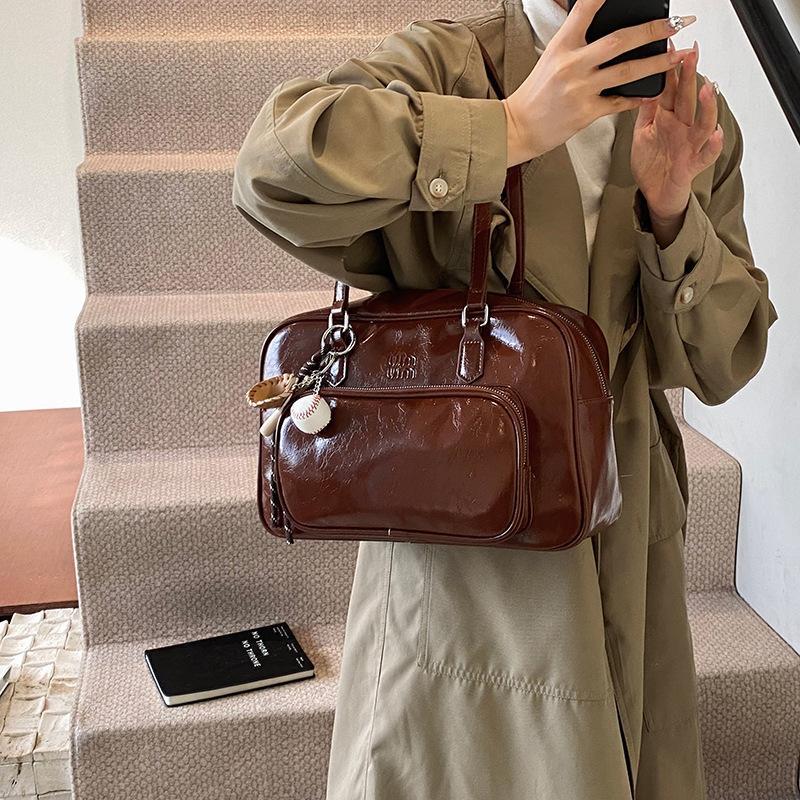 Fashion Tote Bag 2025 New Multi-pocket Bowling Bag Versatile Maillard Portable Shoulder Messenger Bag