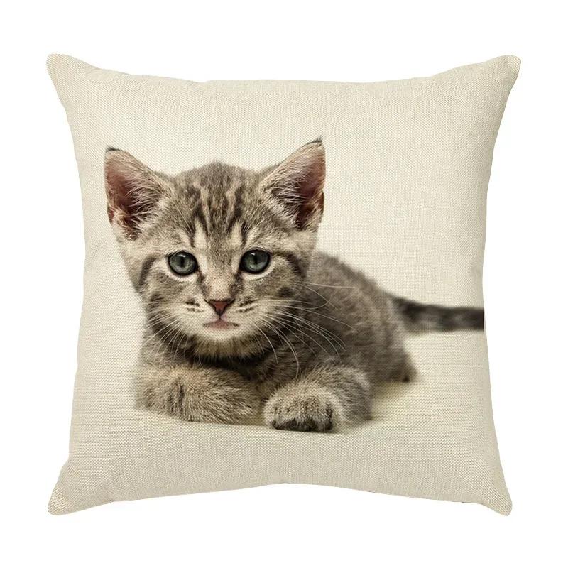 45x45cm Cute Pet Cat Face Decorative Animal Cushion Cover for Sofa Vintage Home Couch Linen Pillows Case