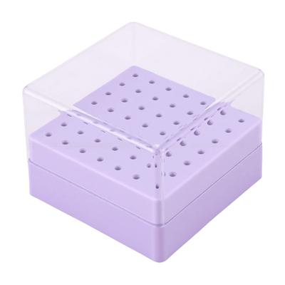 49 Löcher Nagelbohrer Bits Halter Nagellack Kopf Aufbewahrungsbox mit Klarem Staubschutzdeckel für Salon Zuhause Lila