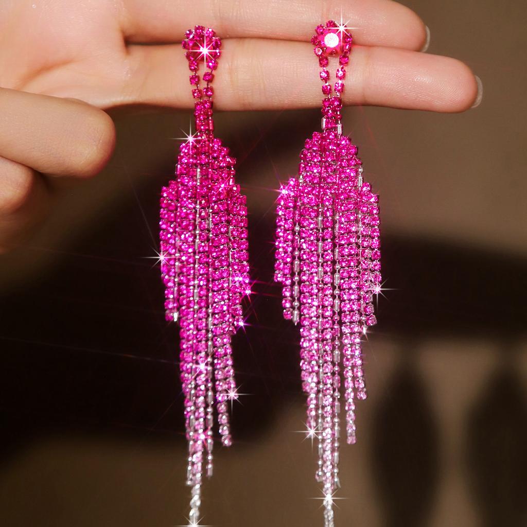 2PC Women's Fashion Claw Chain Series Colorful Diamond Tassel Style Earrings for Travel, Carnival, Party, Festival Dressing Gift