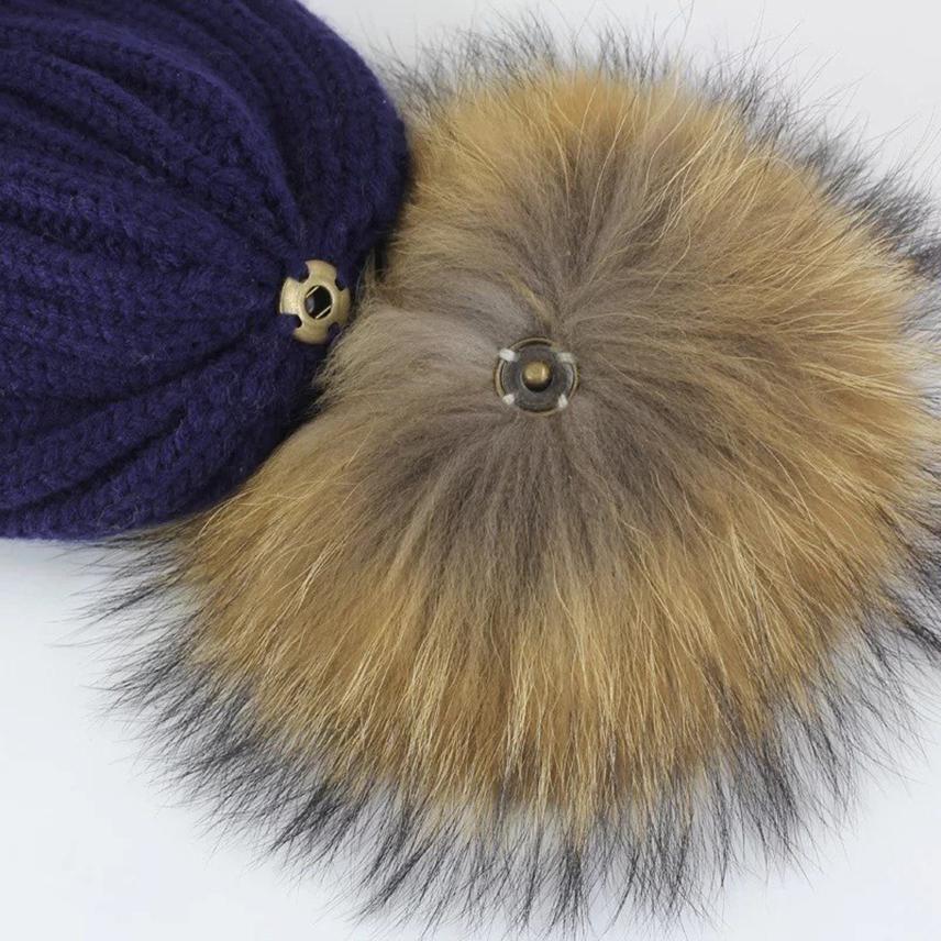 2Pcs Faux Fox Fur Pom-Pom for Hats DIY Crafts Hairball Hat Ball Pompom for Handicrafts with Press Button Toys Accessories