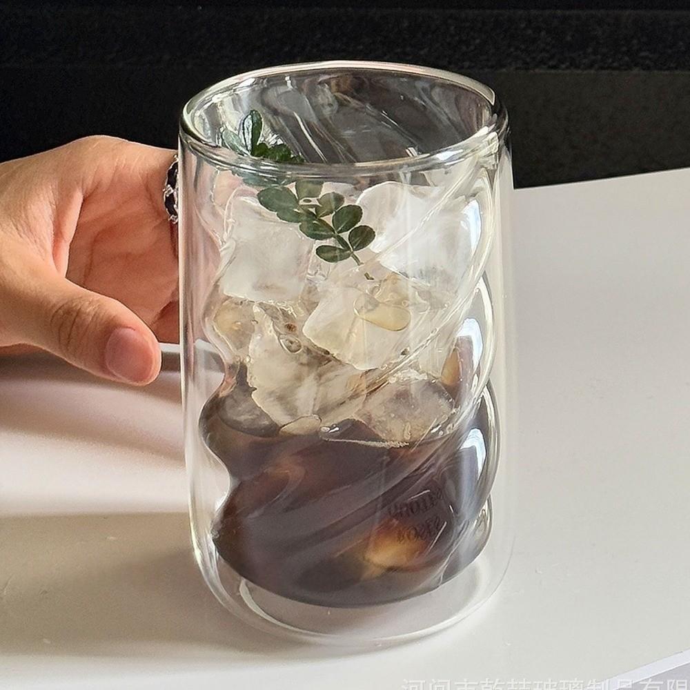 Transparente Spiral-Teetasse Wellenform Glasbecher Kreativer doppelwandiger Kaffeebecher Café