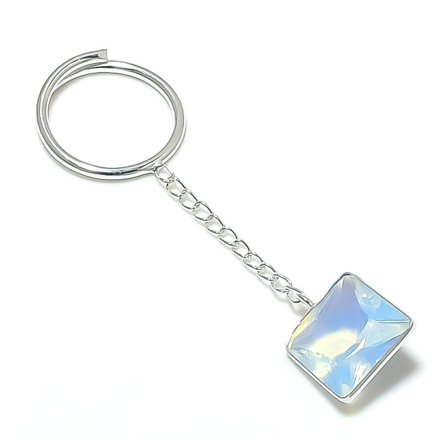 Natural Milky Opal Gemstone 925 Sterling Silver Jewelry Keychain 3.15  ETC-13841