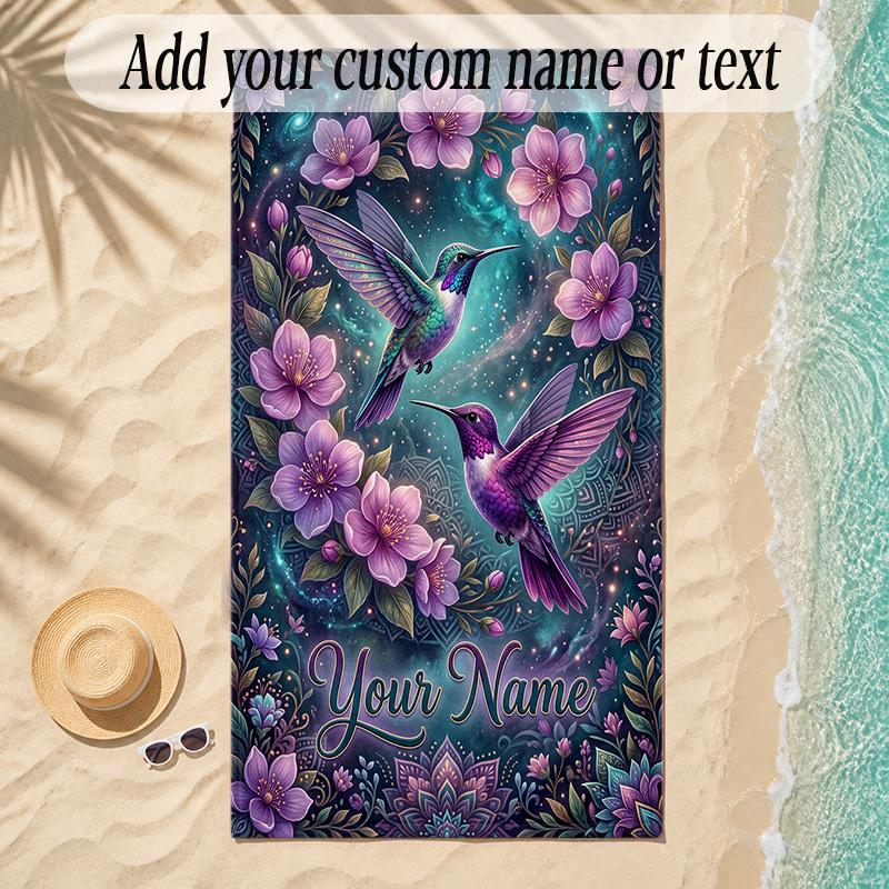 Birds Theme Soft Beach Towel Personalized Custom Name Text Towel Portable for Beach Pool Travel