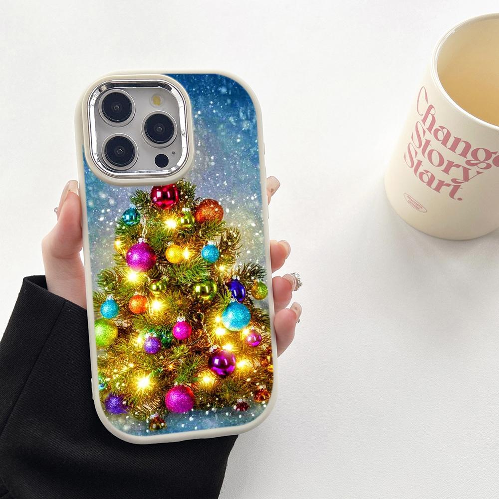 

N117 Новогодние Рождественские художественные мягкие чехлы для телефонов Samsung S24 S23 A15 A12 A35 A54 Infinix Hot 40i Tecno Plating Frame Camera Protector Back Cover Samsung A35 5G