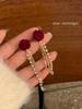 2024 D Retro Wine Red Velvet Rose Pearl Earrings: Hong Kong Style, Autumn/Winter Trend