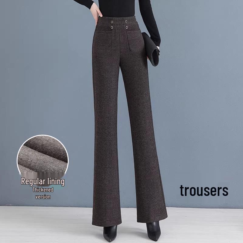 

Women s Plus Velvet Woolen Flare Pants - Autumn/Winter 2025 Fashionable Slimming Casual Wear L for 105-115 lbs
