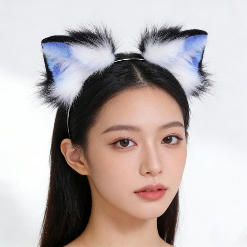 Realistic Kitten Ears Hairband Furry Headbands Plush for Coser Role Play and Photography Props